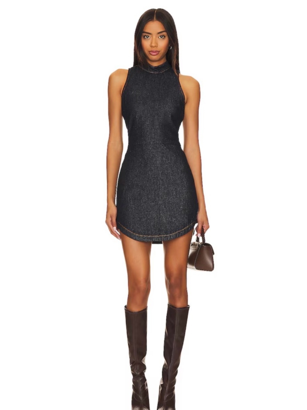 Amanda Uprichard Charcoal Black High-Neck Mini Dress